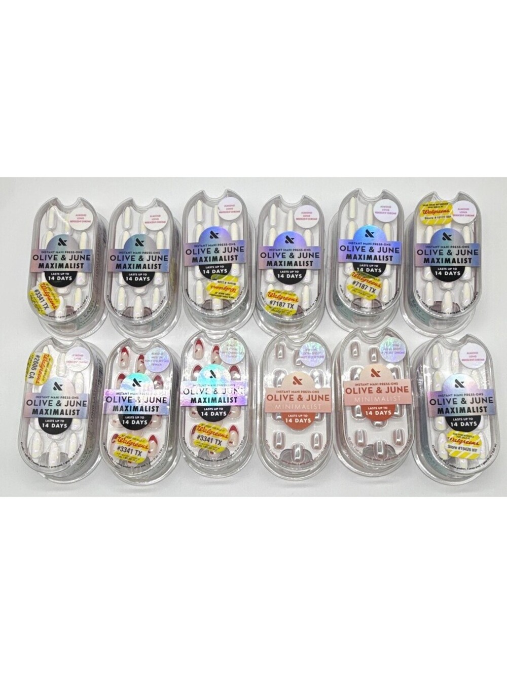 Bulk Lot of 12 Olive & June Instant Mani Press-On Nails Long Almond French